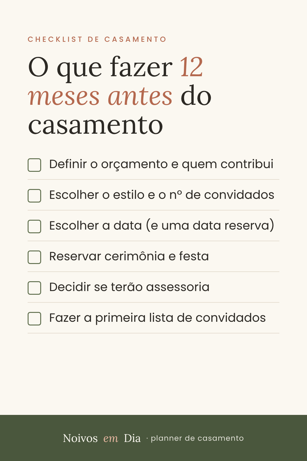 Checklist de casamento: o que fazer 12 meses antes