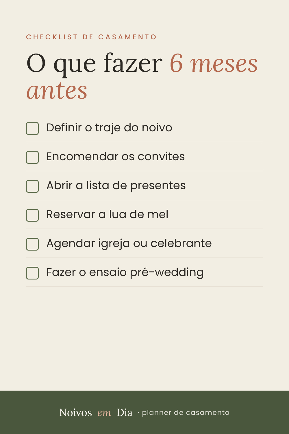 Checklist de casamento: 6 meses antes