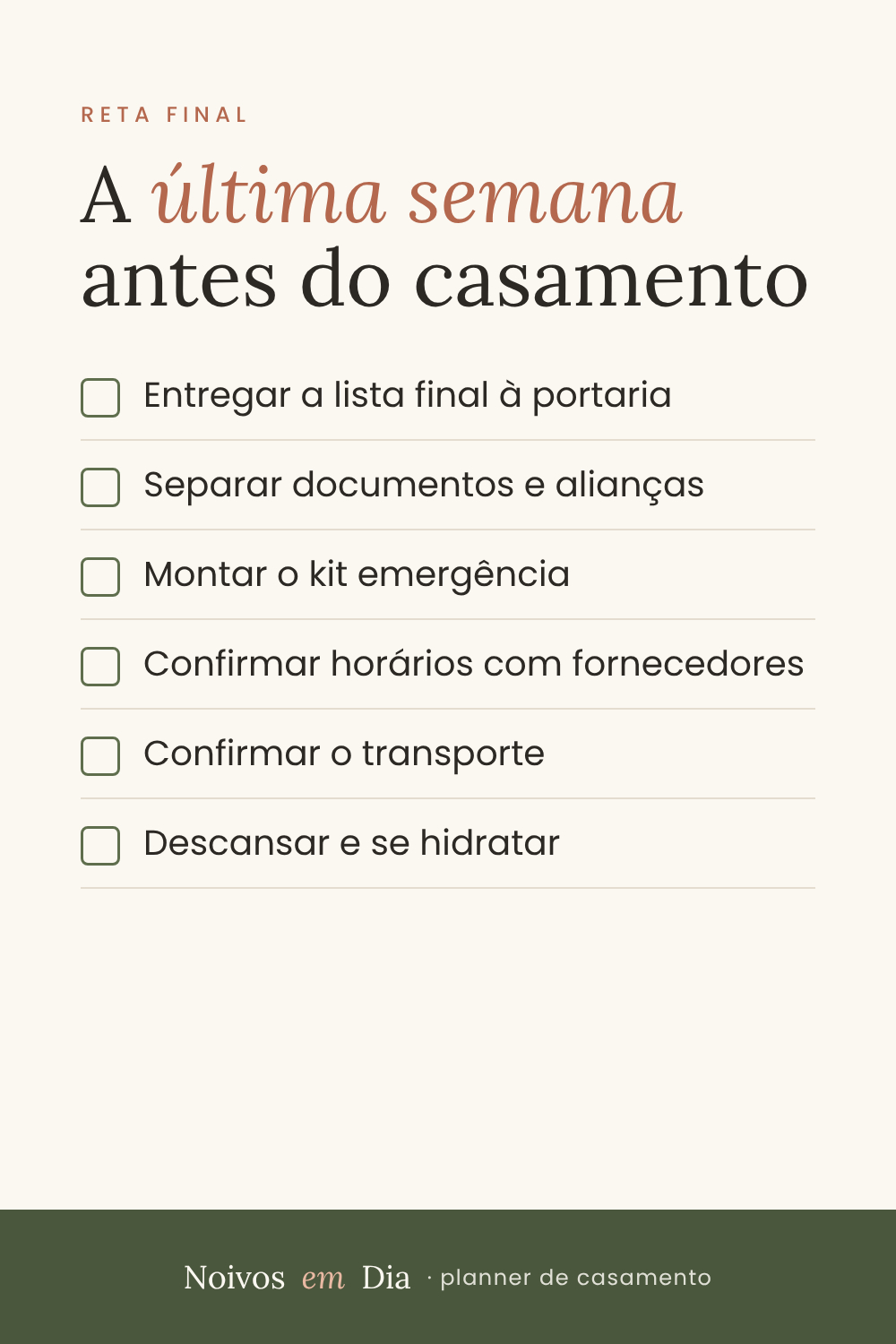 Checklist da última semana antes do casamento