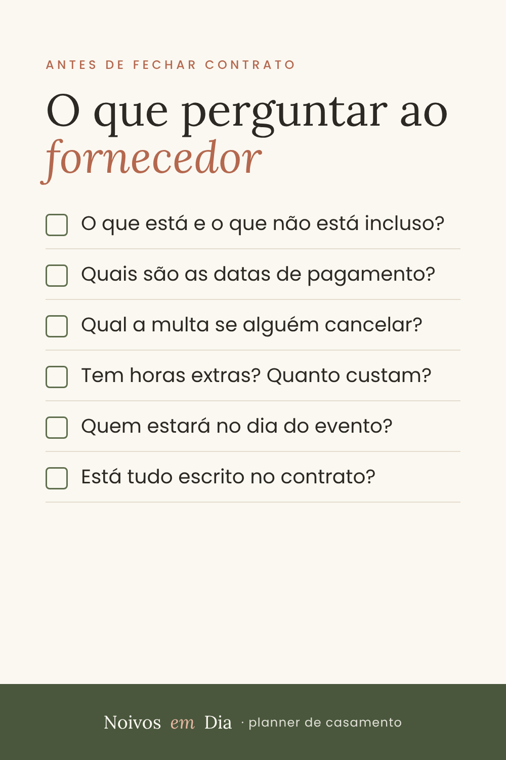 Perguntas para fazer ao fornecedor do casamento antes de fechar