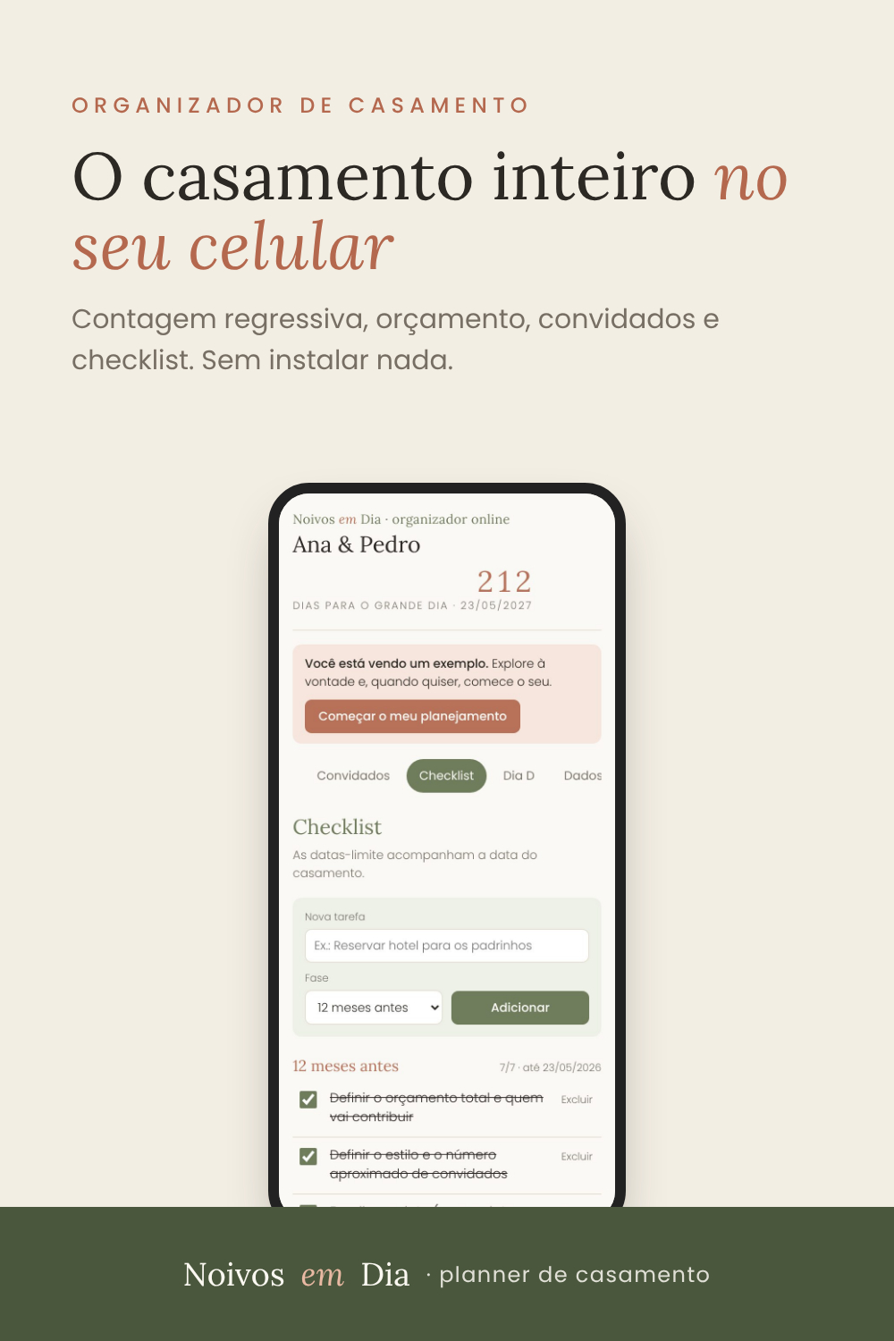 Organizador de casamento no celular: orçamento, convidados e checklist