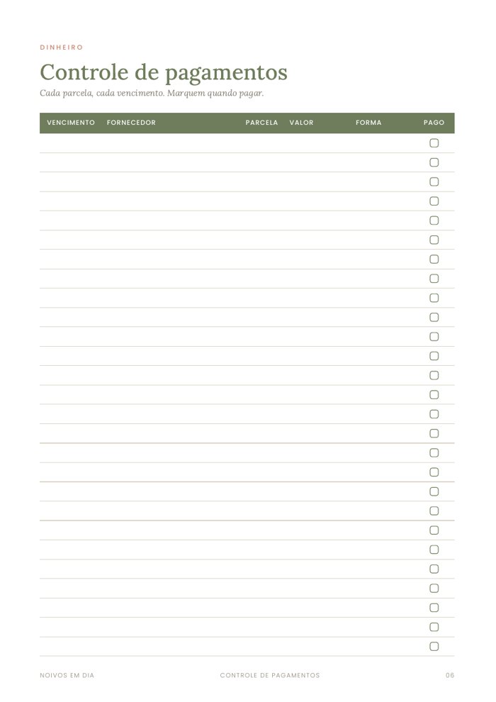 Página de orçamento do planner para imprimir