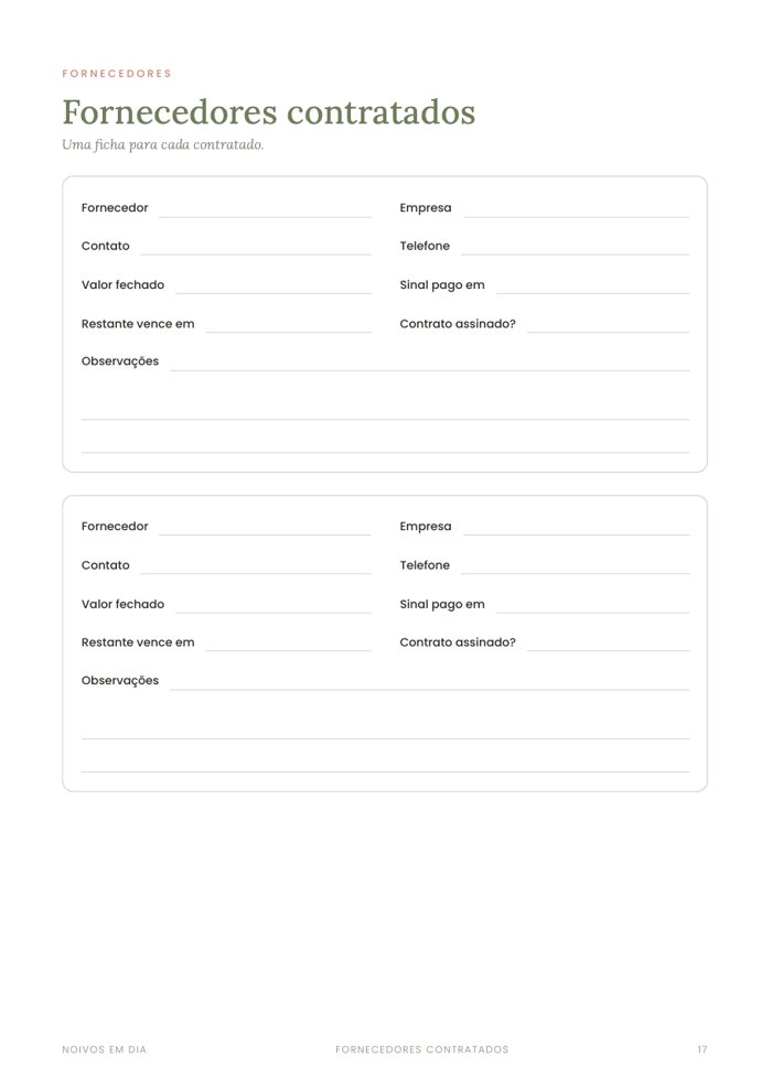 Página do planner de casamento